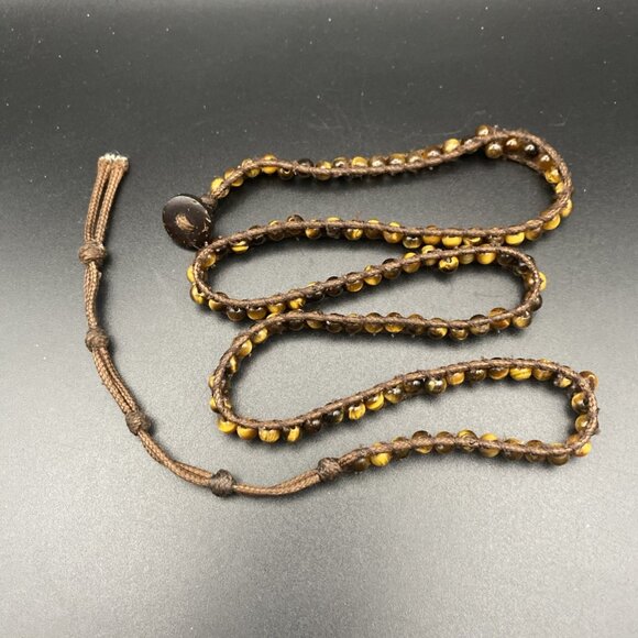 Tiger's Eye Wrap Bracelet Boho Multi Layer 4mm Tribal Beaded 24" Cotton Cord - Picture 5 of 5